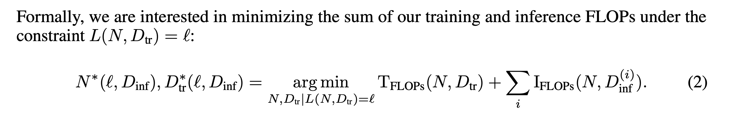 The modified chinchilla objective to account for training tokens.