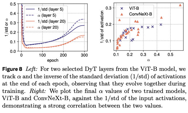 alpha tracks inverse standard deviation of activations throughout training